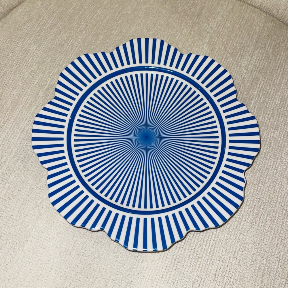 Anthropologie Blue and White Scalloped Edge Plate NWT 8.5”